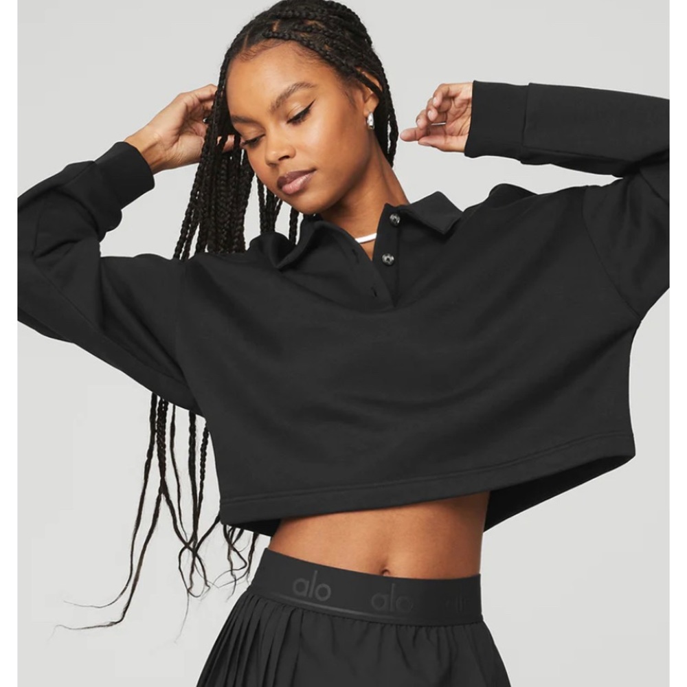 ALO Yoga Women's Black Cropped V-Neck Sweater